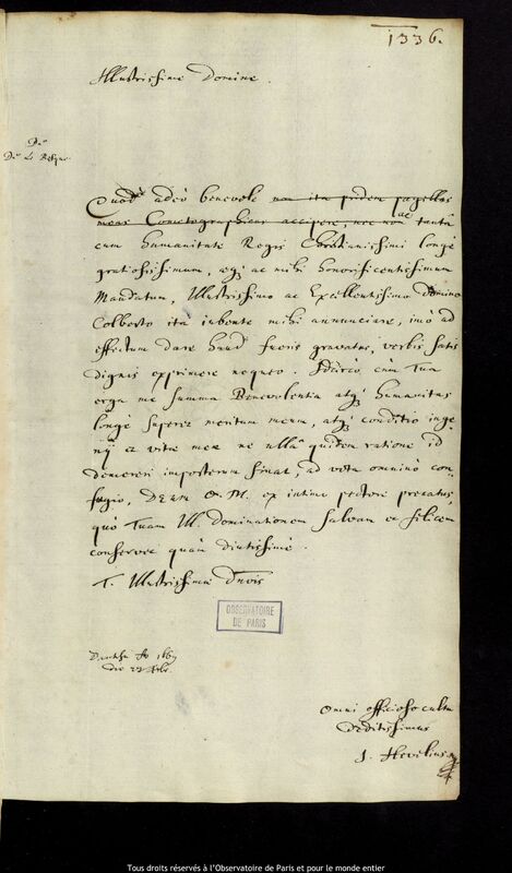 Lettre de Jan Heweliusz à Charles le Besgue, Gdansk, 23 février 1669