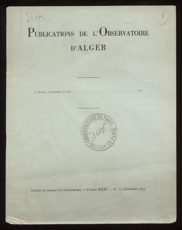 (1953_11) Travaux de l'Observatoire d'Alger