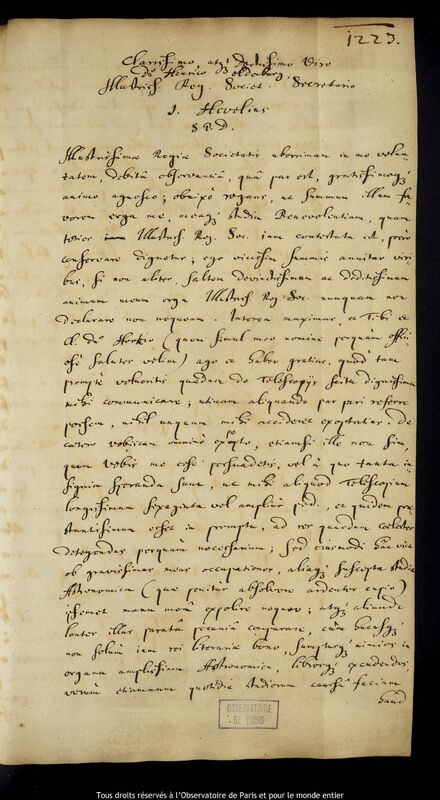 Lettre de Jan Heweliusz à Henry Oldenburg, Gdansk, 21 octobre 1667