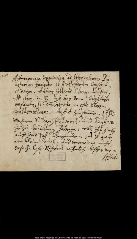 Lettre de Johann Abraham Ihle à Jan Heweliusz, Leipzig, 3 novembre 1683