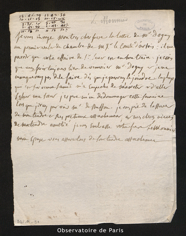 Lettre de Le Monnier (le médecin frère du précédent) à Le Monnier