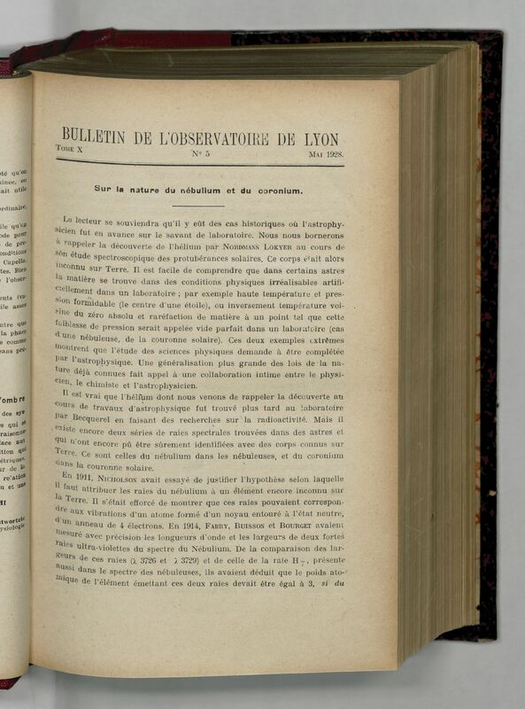 (1928) Bulletin de l'Observatoire de Lyon