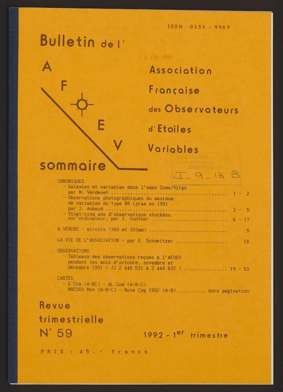 (1992) Bulletin de l'Association Française d'Observateurs d'Étoiles Variables