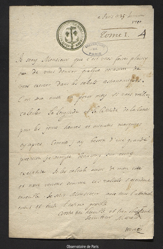 Lettre de Jacques Philippe Maraldi à Joseph-Nicolas Delisle, 25 janvier 1710