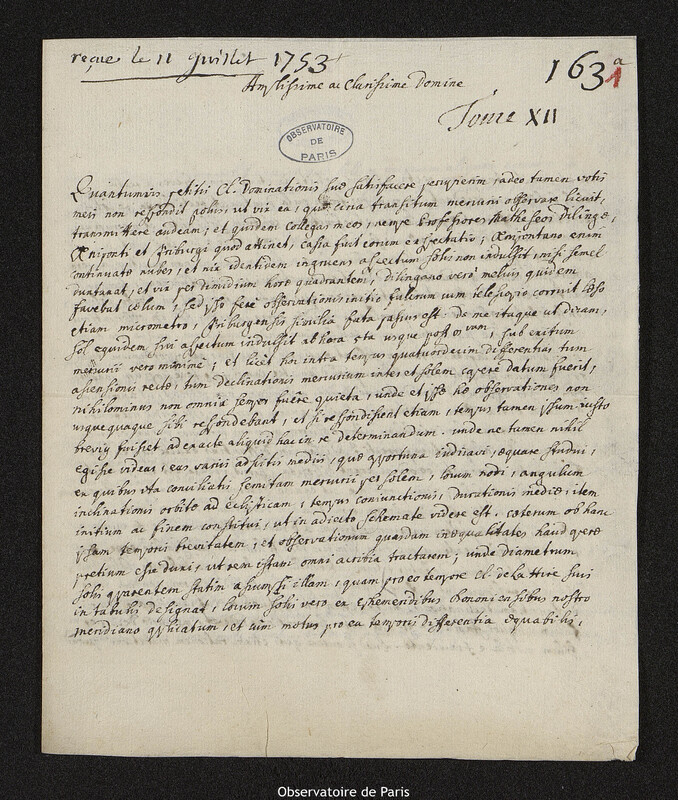 Lettre de Georg Kraz à Joseph-Nicolas Delisle, Ingolstadt, 23 juin 1753