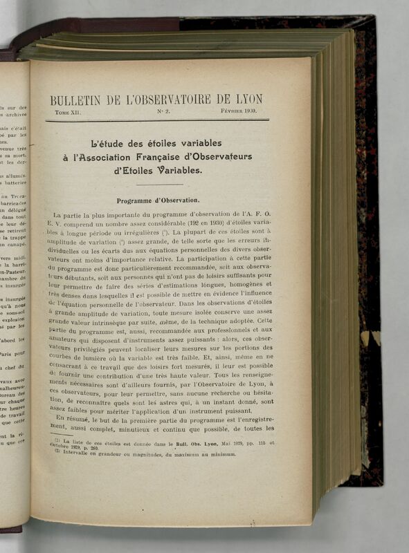 (1930) Bulletin de l'Observatoire de Lyon