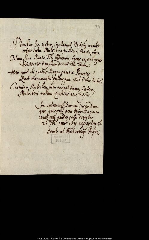 Texte manuscrit de Joachim Pastorius à Jan Heweliusz, Gdansk, 27 septembre - 31 décembre 1679