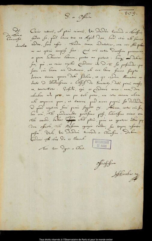 Lettre de Jan Heweliusz à Thomas Carve, Gdansk, 17 novembre 1654