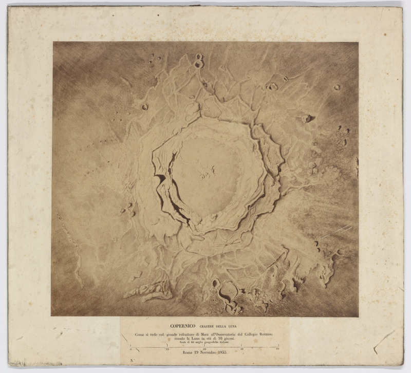 Copernico, Cratere della Luna, como si vede col grande refrattore di Merz all’Osservatorio del Collegio Romano, stando la Luna in età di 10 giorni ; Roma, 19 Novembre 1855 (titre original)