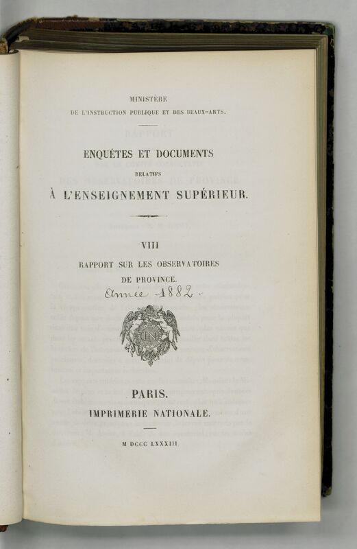 (1882) Rapport sur les observatoires astronomiques de province