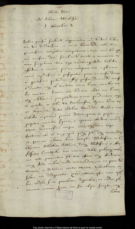 Lettre de Jan Heweliusz à John Wallis, Gdansk, 24 avril 1679