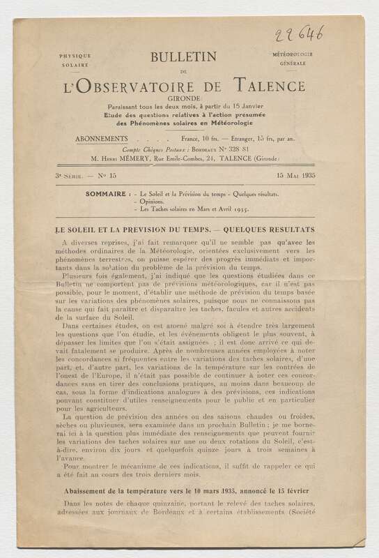 (1935) Bulletin de l'Observatoire de Talence, 3e série