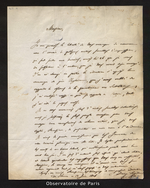 Lettre d'Eugène Albéri à François Arago, Florence le 13 juin 1846