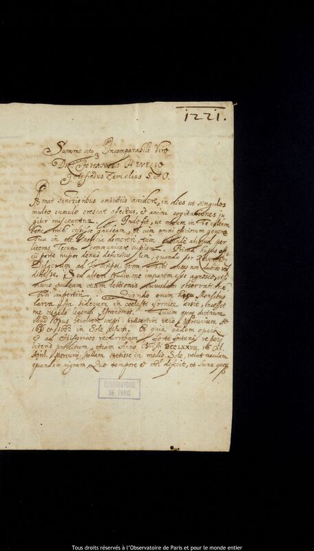 Lettre de Gottfried Zamel à Jan Heweliusz, septembre 1667