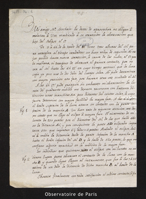 Lettre de F. Agustin Canellas à Méchain, Barcelone le 20 août 1803