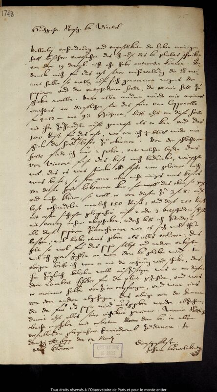 Lettre de Jan Heweliusz à Vinckel, Gdansk, 12 mars 1677