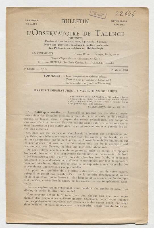 (1934) Bulletin de l'Observatoire de Talence, 3e série