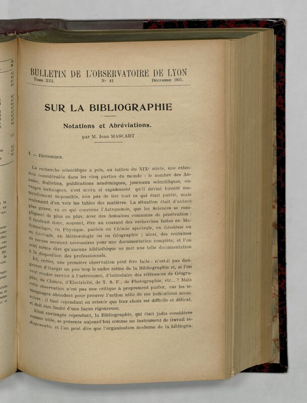 (1931) Bulletin de l'Observatoire de Lyon