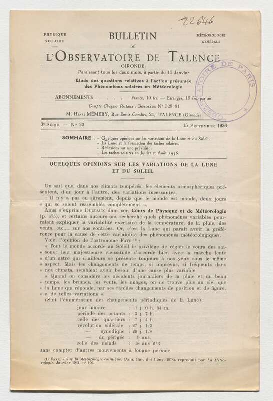 (1936) Bulletin de l'Observatoire de Talence, 3e série