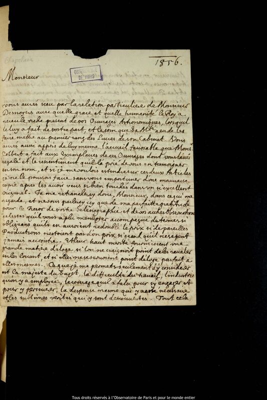 Lettre de Jean Chapelain à Jan Heweliusz, Paris, 12 avril 1664