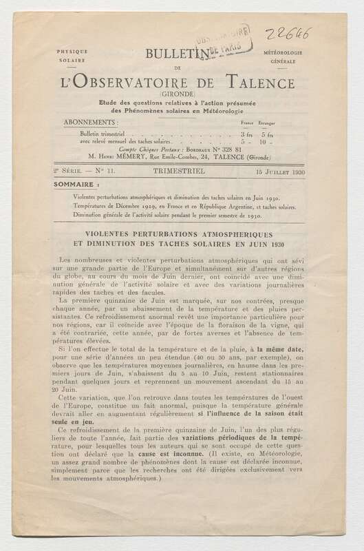 (1930) Bulletin de l'Observatoire de Talence, 2e série