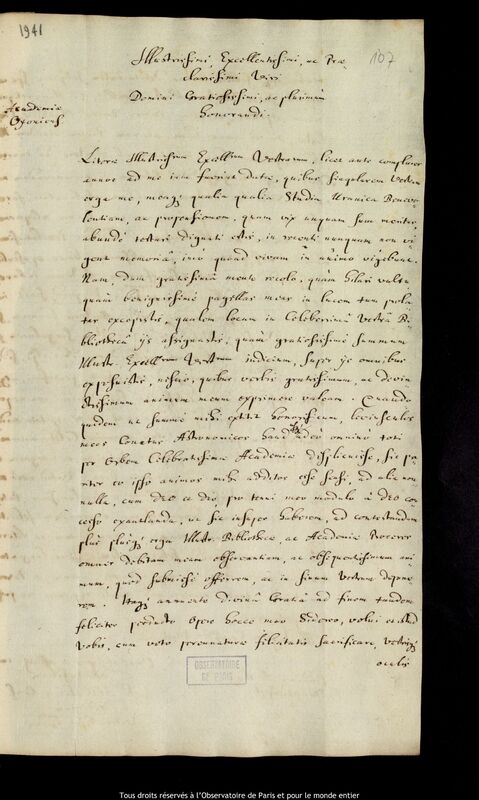 Lettre de Jan Heweliusz à l'Université d'Oxford, Gdansk, 24 avril 1679