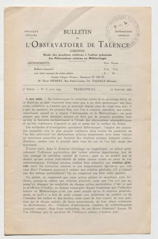 (1930) Bulletin de l'Observatoire de Talence, 2e série