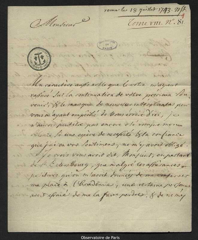 Lettre de Frédéric-Henri Strube de Piermont à Joseph-Nicolas Delisle, Berlin, 2 juillet 1743