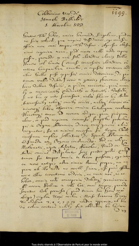 Lettre de Jan Heweliusz à Ismaël Boulliau, Gdansk, 15 mars 1667