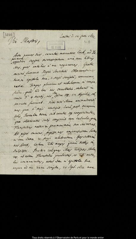 Lettre de Henry Oldenburg à Jan Heweliusz, Londres, 12 juin 1671