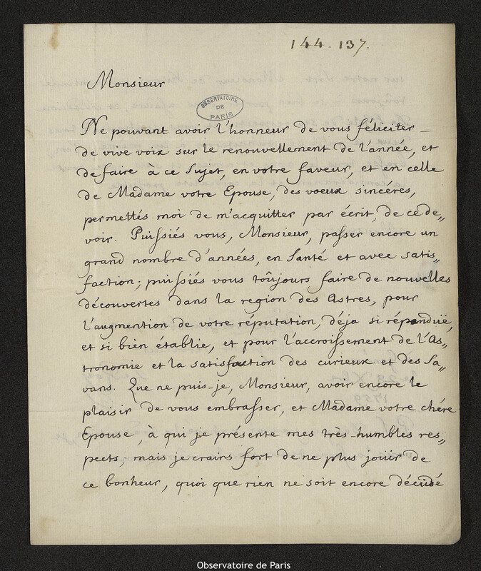 Lettre de Pierre-Louis Le Roy à Joseph-Nicolas Delisle, Genève, 28 décembre 1759