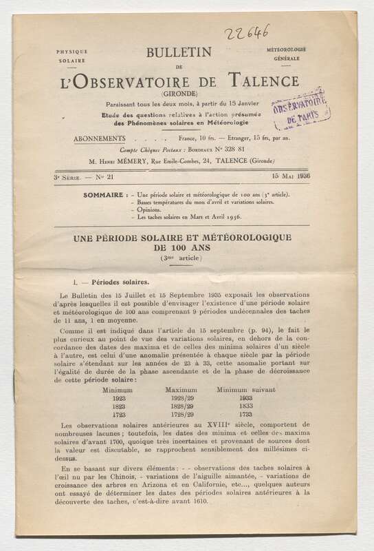 (1936) Bulletin de l'Observatoire de Talence, 3e série