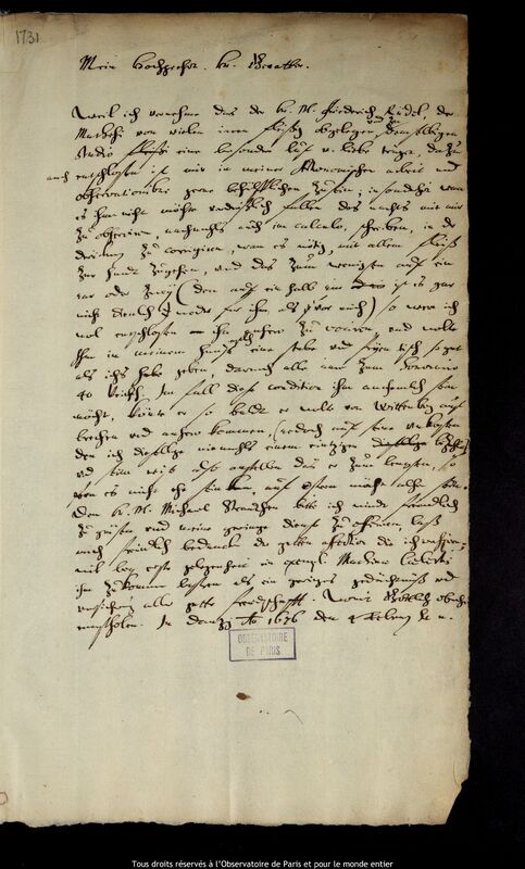 Lettre de Jan Heweliusz à Friedrich Büthner, Gdansk, 4 février 1676