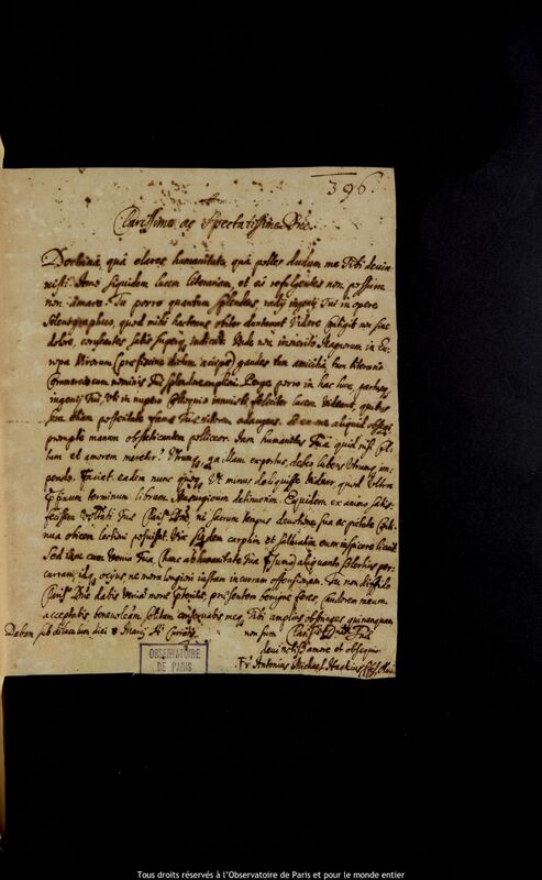 Lettre de Michal Antoni Hacki à Jan Heweliusz, 8 mars 1654