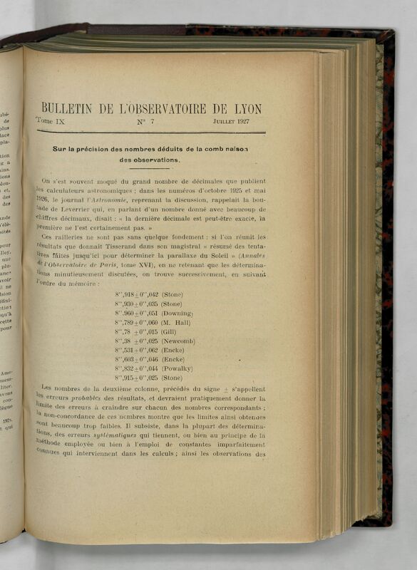 (1927) Bulletin de l'Observatoire de Lyon