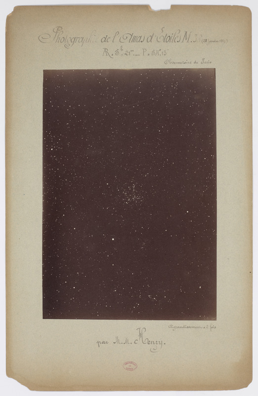 Photographie de l’amas d’étoiles M38 [28 janvier 1887] par MM. Henry. AD = 5h 21m, P = 54° 13’. Agrandissement 2 fois (titre original)