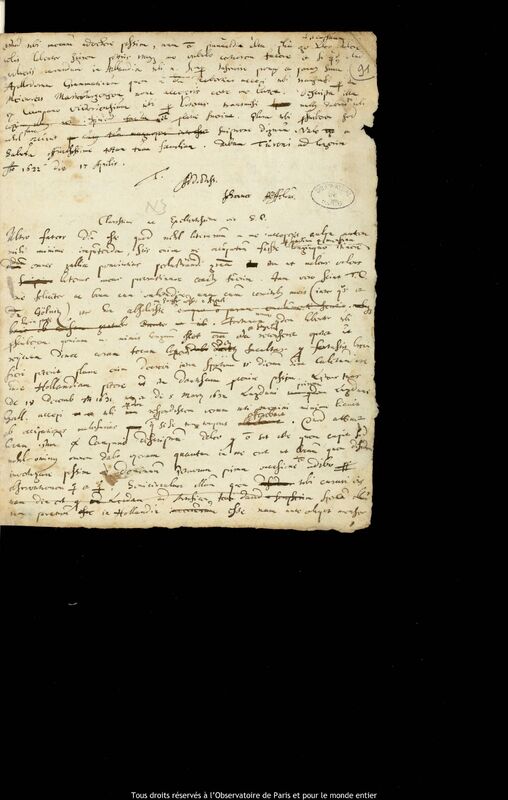 Lettre de Jan Heweliusz à Peter Crüger ?, Paris, 5 août 1632