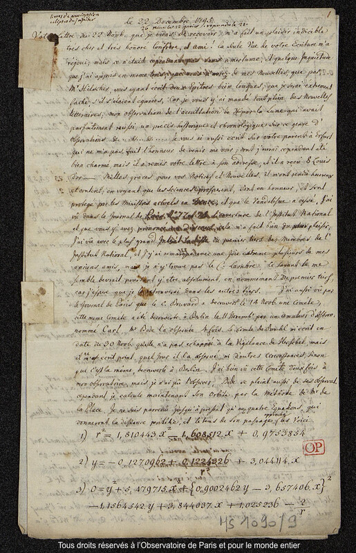 Lettre du baron Franz Xaver von Zach à Joseph Jérôme Le françois de Lalande [Gotha], 22 décembre 1795