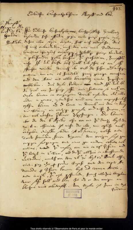 Lettre de Jan Heweliusz à Magnus Gabriel de La Gardie, Gdansk, 19 mai 1665