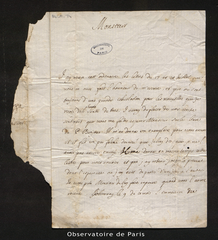 Lettre de Maraldi (Jacques Philippe), Maraldi I à Cassini I, Rome le 15 août 1702