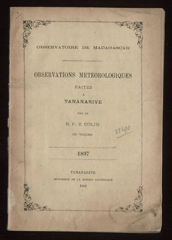 (1910_9) Observations météorologiques faites à Tananarive