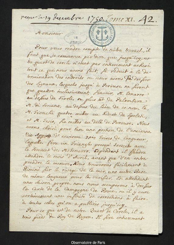 Lettre de Christopher Maire à Joseph-Nicolas Delisle, Viterbe, 2 décembre 1750