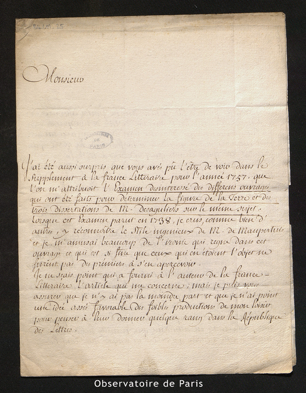 Lettre de Leconte à Bouguer, Romorantin le 3 février 1758