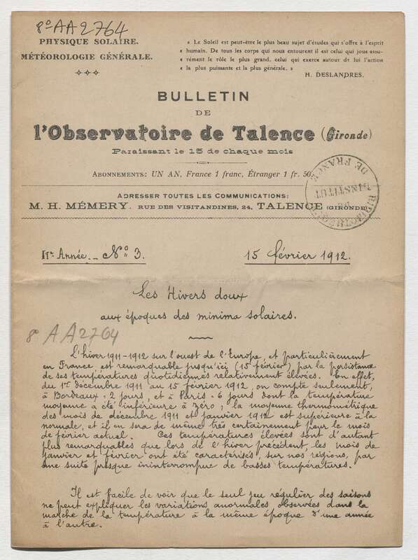 (1912) Bulletin de l'Observatoire de Talence