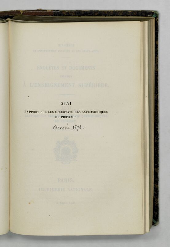 (1891) Rapport sur les observatoires astronomiques de province