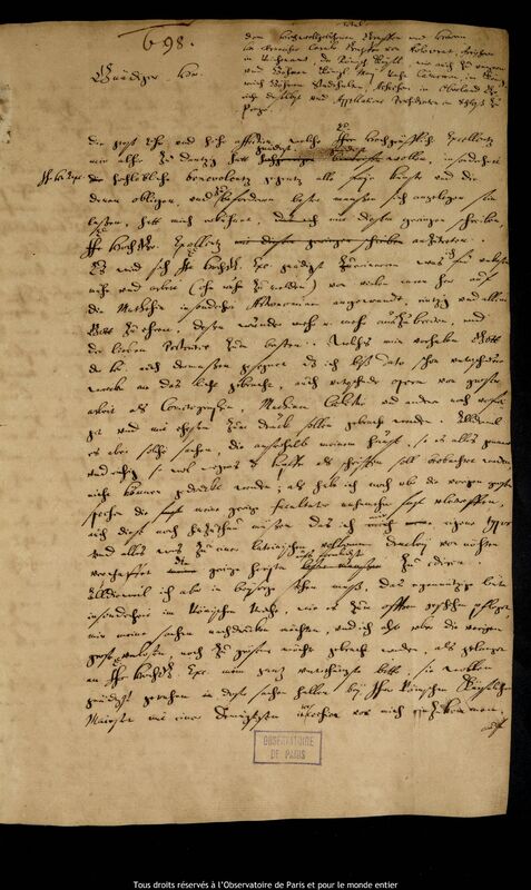 Lettre de Jan Heweliusz à Franz Karl von Kolowrat-Liebsteinsky, Gdansk, 11 novembre 1661