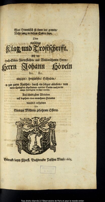 Texte imprimé de Gertrud Möller, Kaliningrad, 27 août - 31 décembre 1665