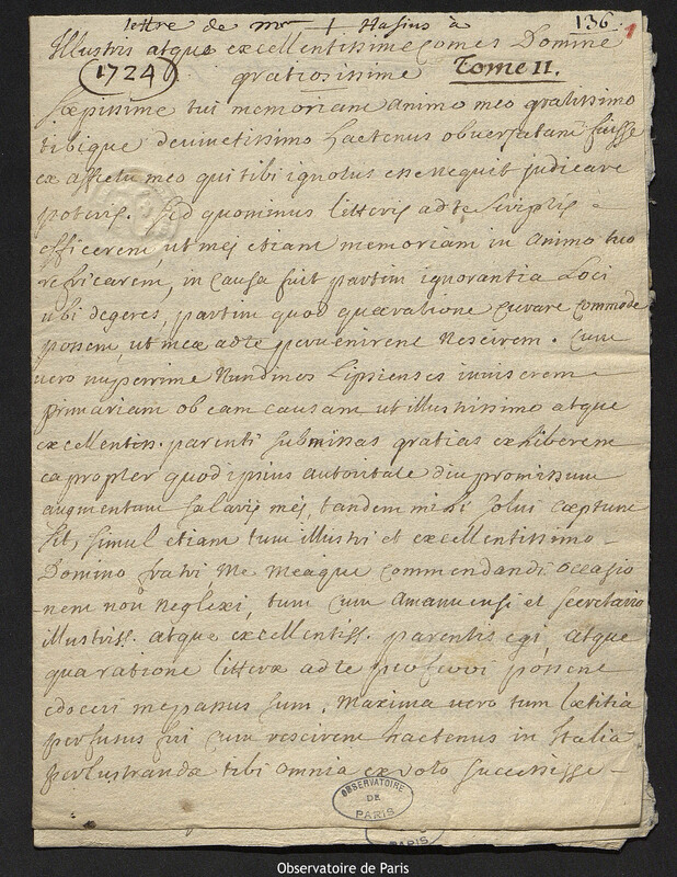 Lettre de Hazius à Joseph-Nicolas Delisle, décembre 1724