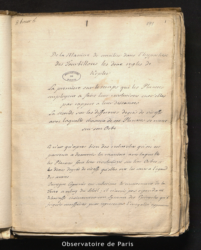 CASSINI II. De la manière de concilier dans l'hypothèse des Tourbillons les deux règles de Kepler.