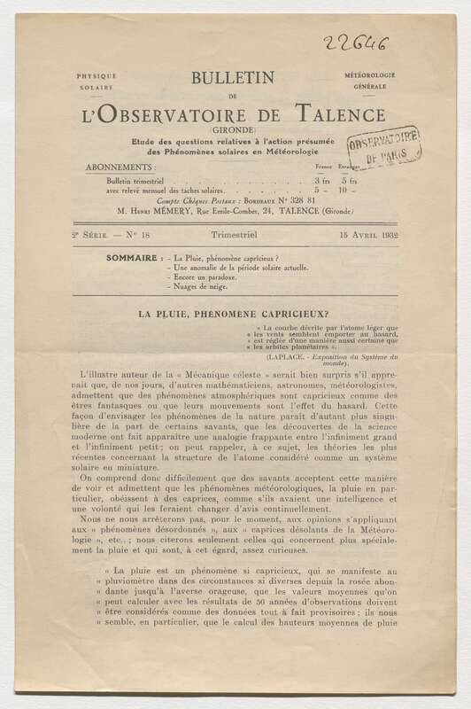 (1932) Bulletin de l'Observatoire de Talence, 2e série